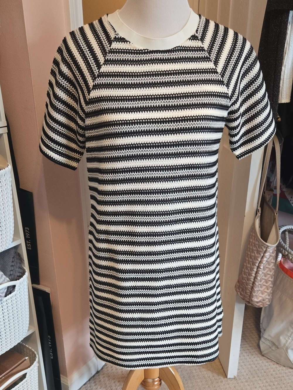 GeeGee Black and White Striped Knit Shift Dress Size S